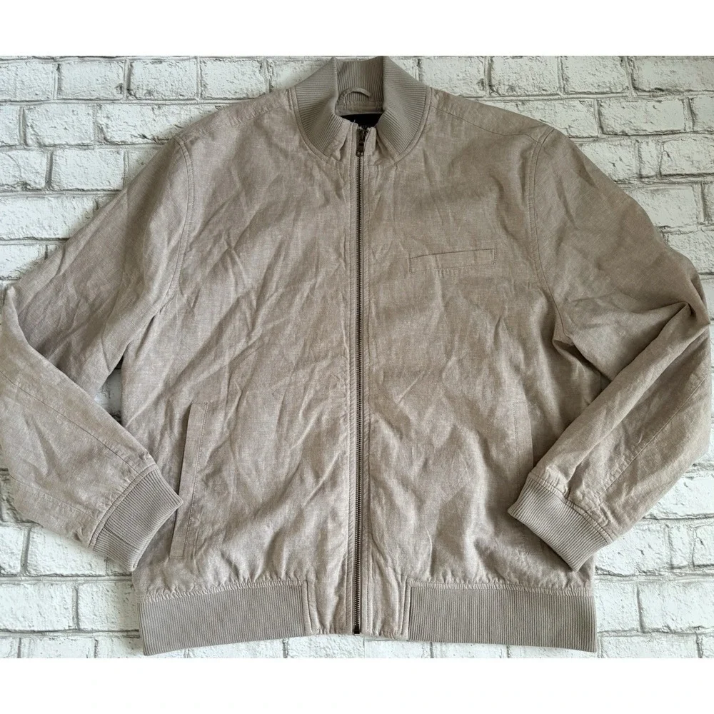 Mens Banana‎ Republic Linen Blend  Bomber Jacket Classic Fit Sand Color XL